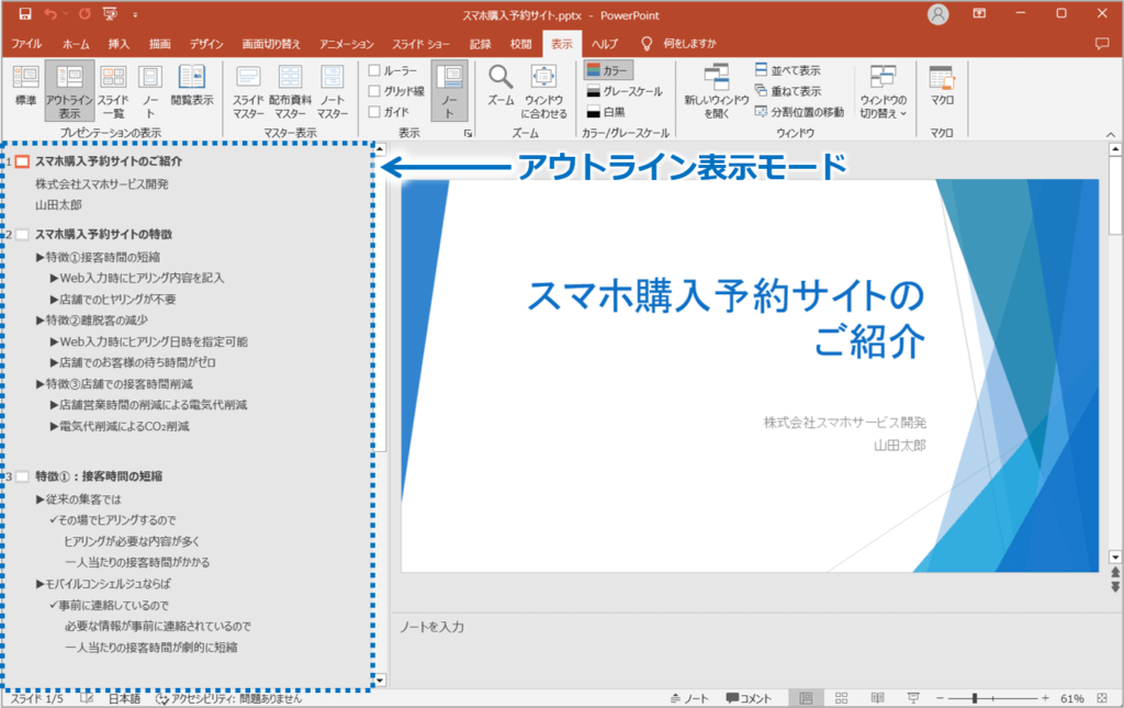 アウトライン表示モード