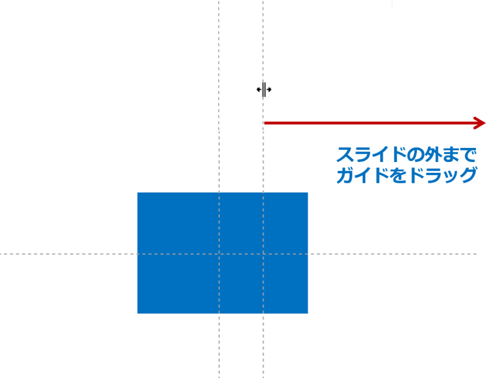 ①不要なガイドをスライドの外までドラッグします。